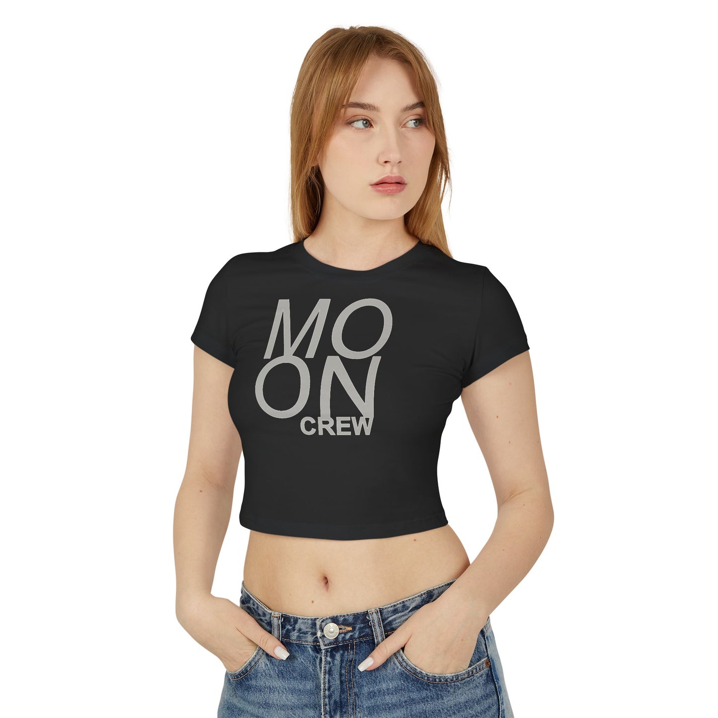 🌘 Moon Crew Women's Baby Tee - Stylish Casual T-Shirt for Dreamers
