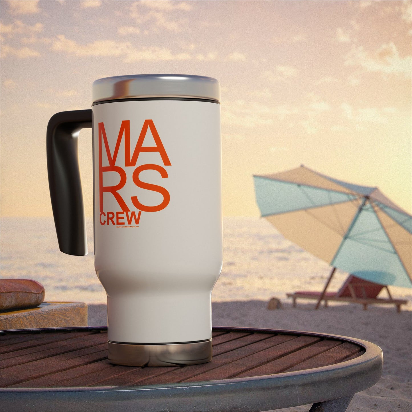 🔴 MARS CREW Thermal Travel Mug with Handle, 14oz